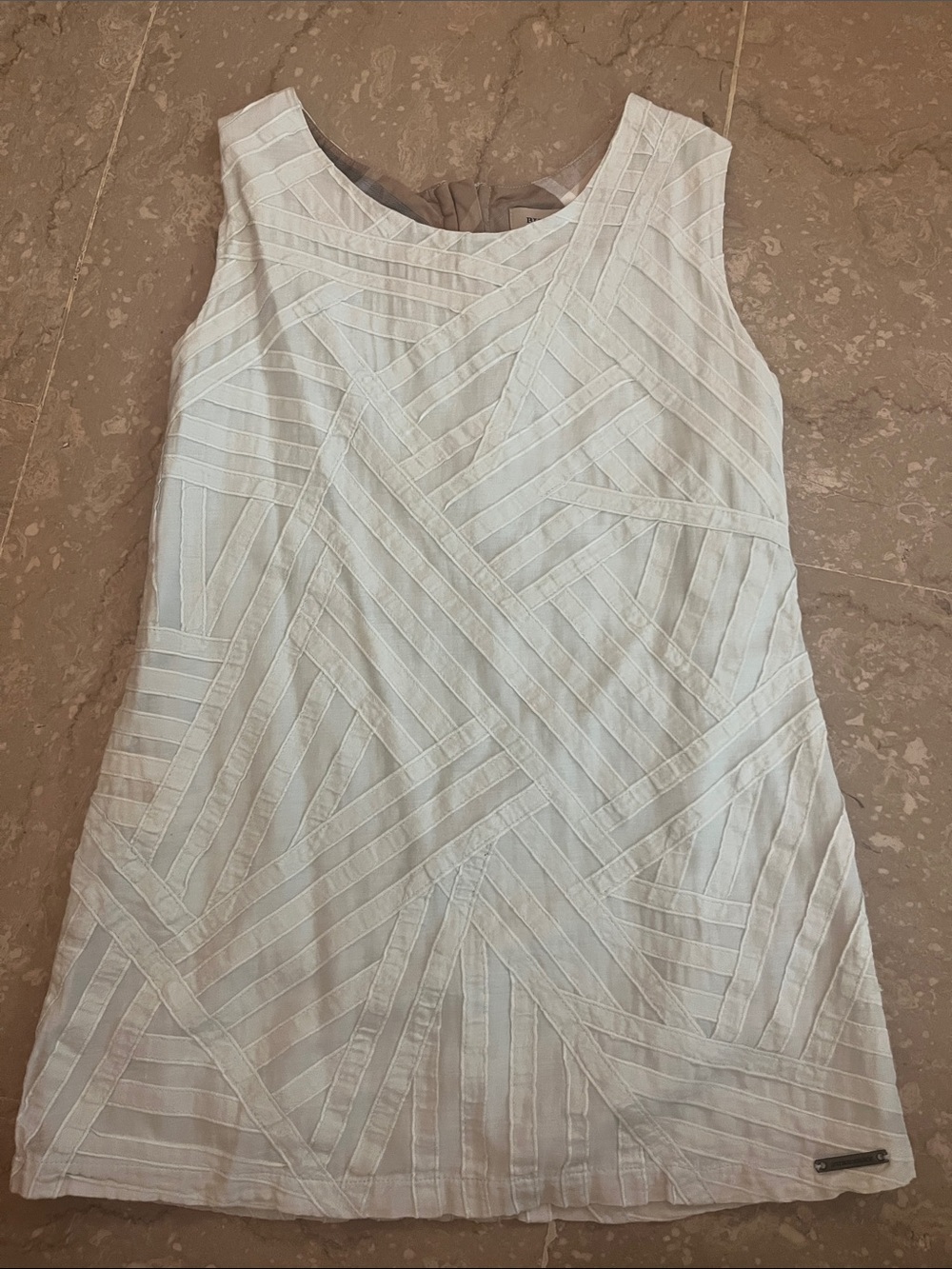 Burberry Girl Classic Check Dress in Beige and White